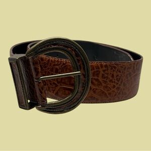 Express Wide Genuine Leather Alligator Pattern Belt Brown 2.5” W x 36” L Size M